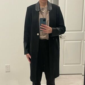 A Fall/Spring Black Coat With Faux Leather Detail River Island Size UK 8